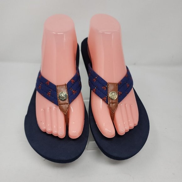 Tommy Hilfiger Shoes - Tommy Hilfiger Sandals Womens 10 Navy Blue Ceviche Lobster Flip Flops Logo